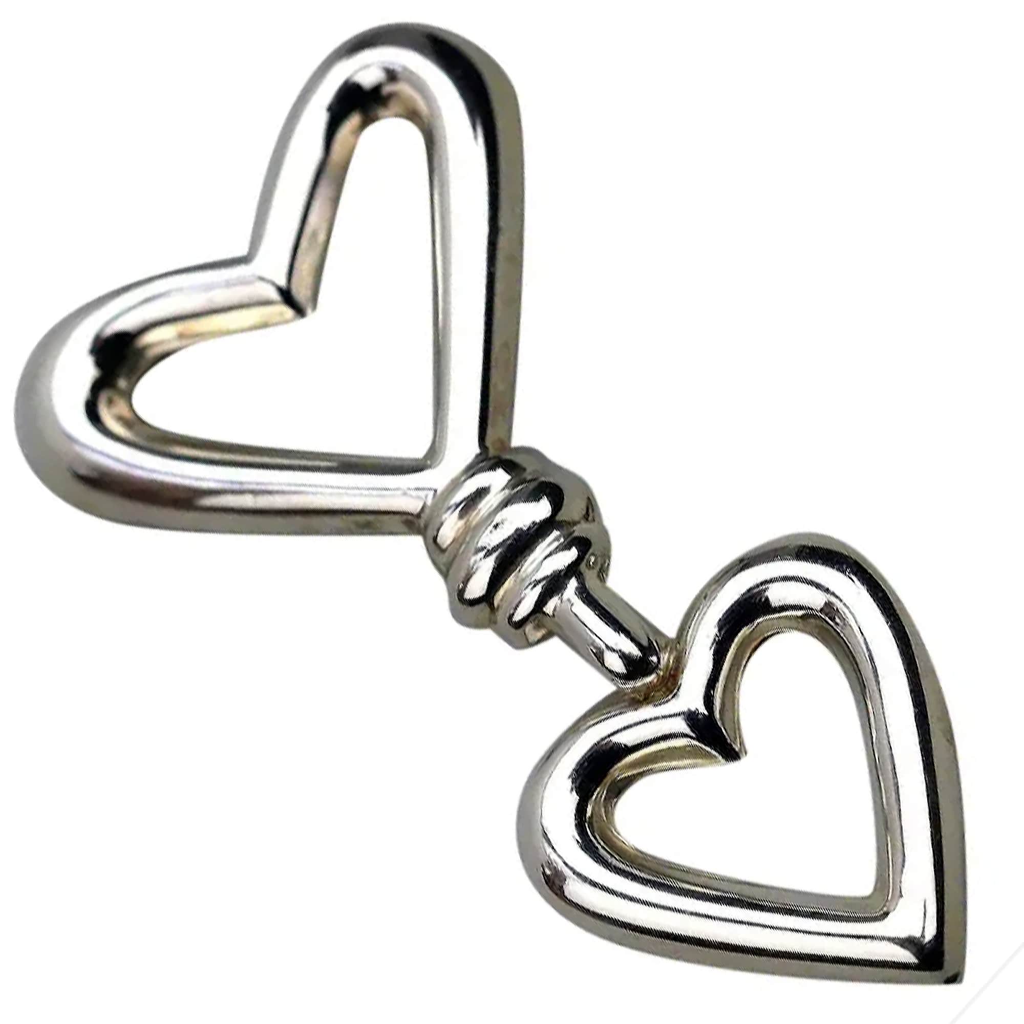 A vintage 925 solid silver large & heavy 9cm double heart Brooch 23g C.20thC