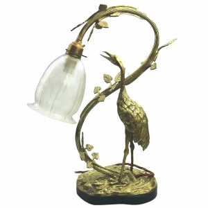 A good and impressive antique French novelty Heron Stork Table Lamp C.1910+