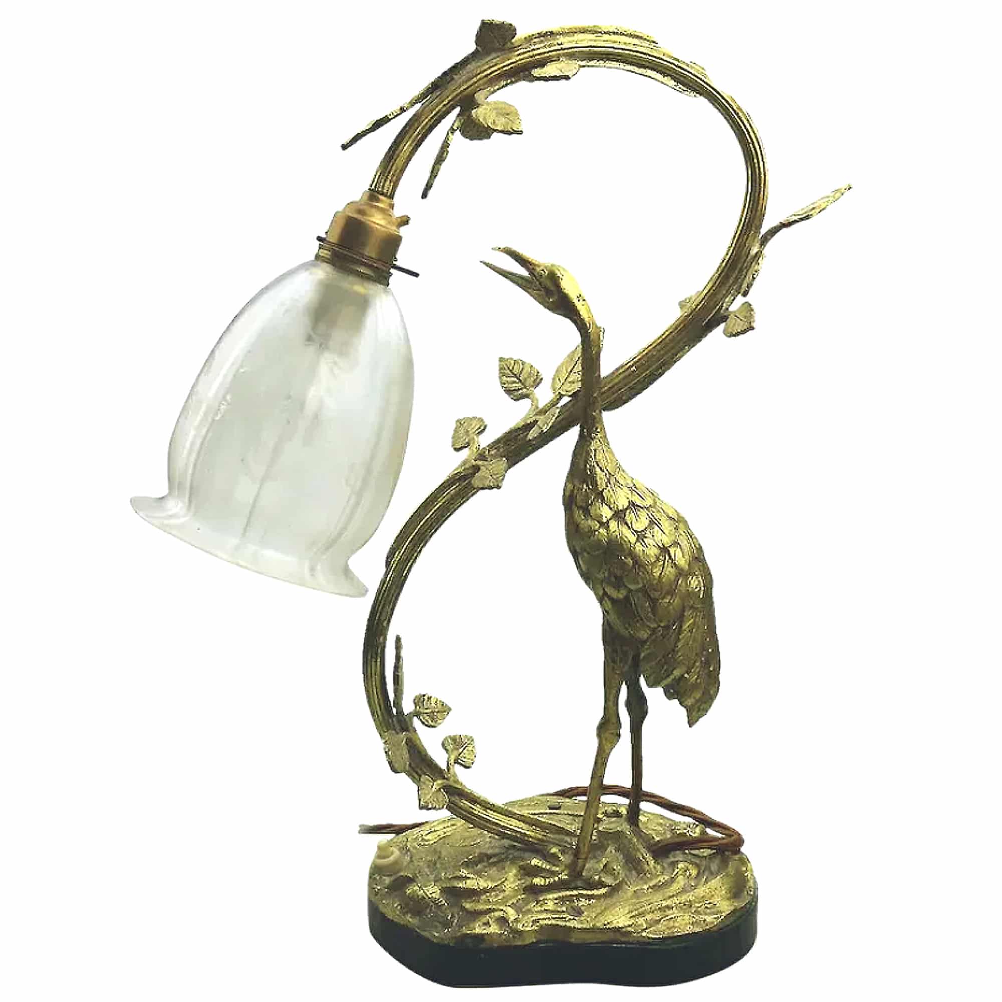 A good and impressive antique French novelty Heron Stork Table Lamp C.1910+