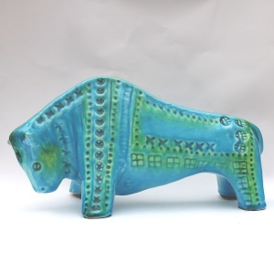 A large Retro Bitossi style contemporary pottery Bull by Jema Holland C.1970's