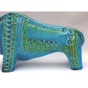 A large Retro Bitossi style contemporary pottery Bull by Jema Holland C.1970's