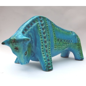 A large Retro Bitossi style contemporary pottery Bull by Jema Holland C.1970's
