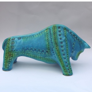 A large Retro Bitossi style contemporary pottery Bull by Jema Holland C.1970's