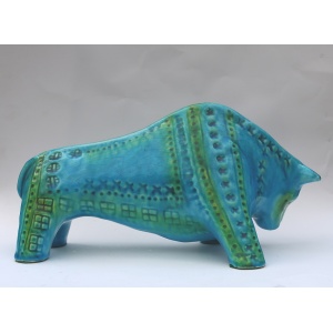 A large Retro Bitossi style contemporary pottery Bull by Jema Holland C.1970's