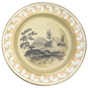 An antique Georgian Staffordshire Drab Porcelain Bat en grisaille Plate C.1790