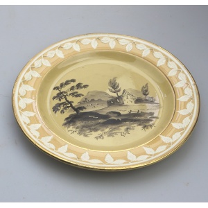 An antique Georgian Staffordshire Drab Porcelain Bat en grisaille Plate C.1790