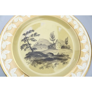 An antique Georgian Staffordshire Drab Porcelain Bat en grisaille Plate C.1790