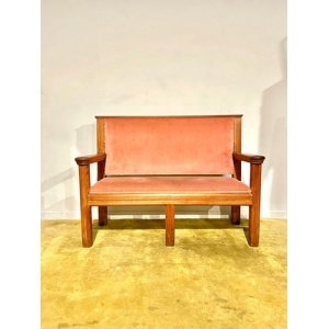 Large Wooden Pitch Pine Upholstered Bench