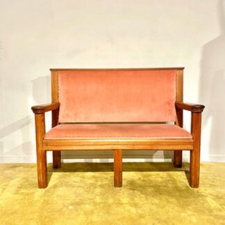 Large Wooden Pitch Pine Upholstered Bench