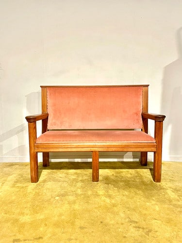 Large Wooden Pitch Pine Upholstered Bench