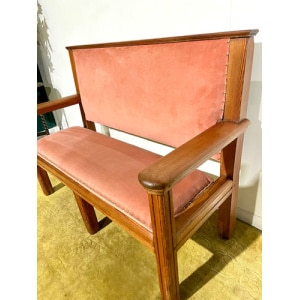 Large Wooden Pitch Pine Upholstered Bench