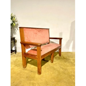 Large Wooden Pitch Pine Upholstered Bench