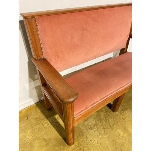 Large Wooden Pitch Pine Upholstered Bench