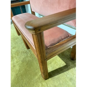 Large Wooden Pitch Pine Upholstered Bench