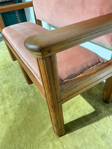 Large Wooden Pitch Pine Upholstered Bench