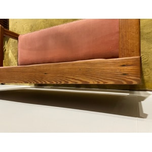 Large Wooden Pitch Pine Upholstered Bench