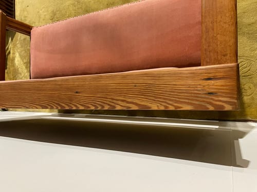 Large Wooden Pitch Pine Upholstered Bench