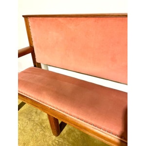 Large Wooden Pitch Pine Upholstered Bench