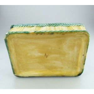 An antique novelty tortoiseshell glaze Majolica pottery Basket Egg Stand C.19thC