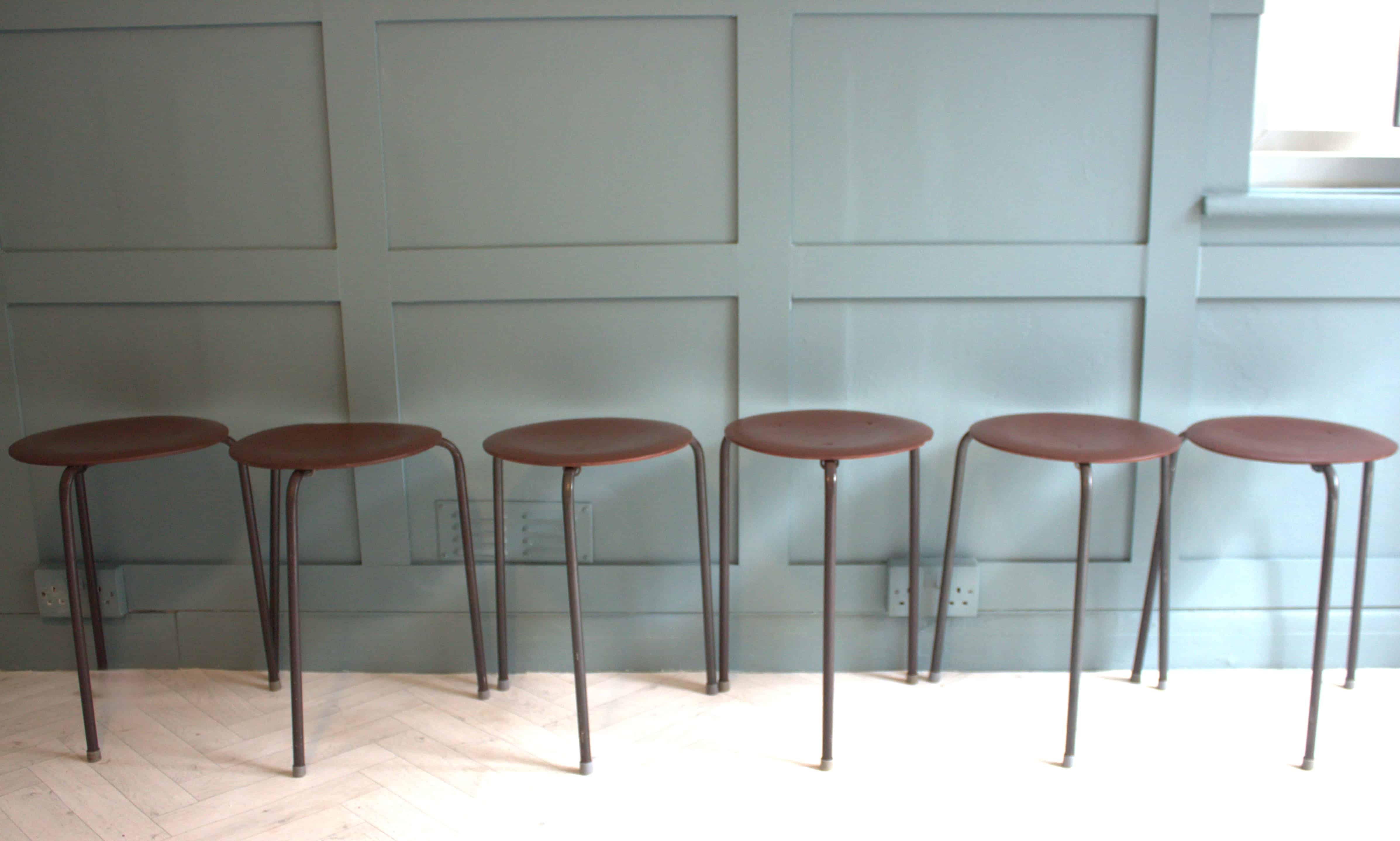 Mid-Century Arne Jacobsen Fritz Hansen Teak Stacking Stools x 2