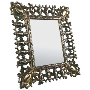 Attractive antique Victorian cast metal table-top easel Pier Glass Mirror C.19th