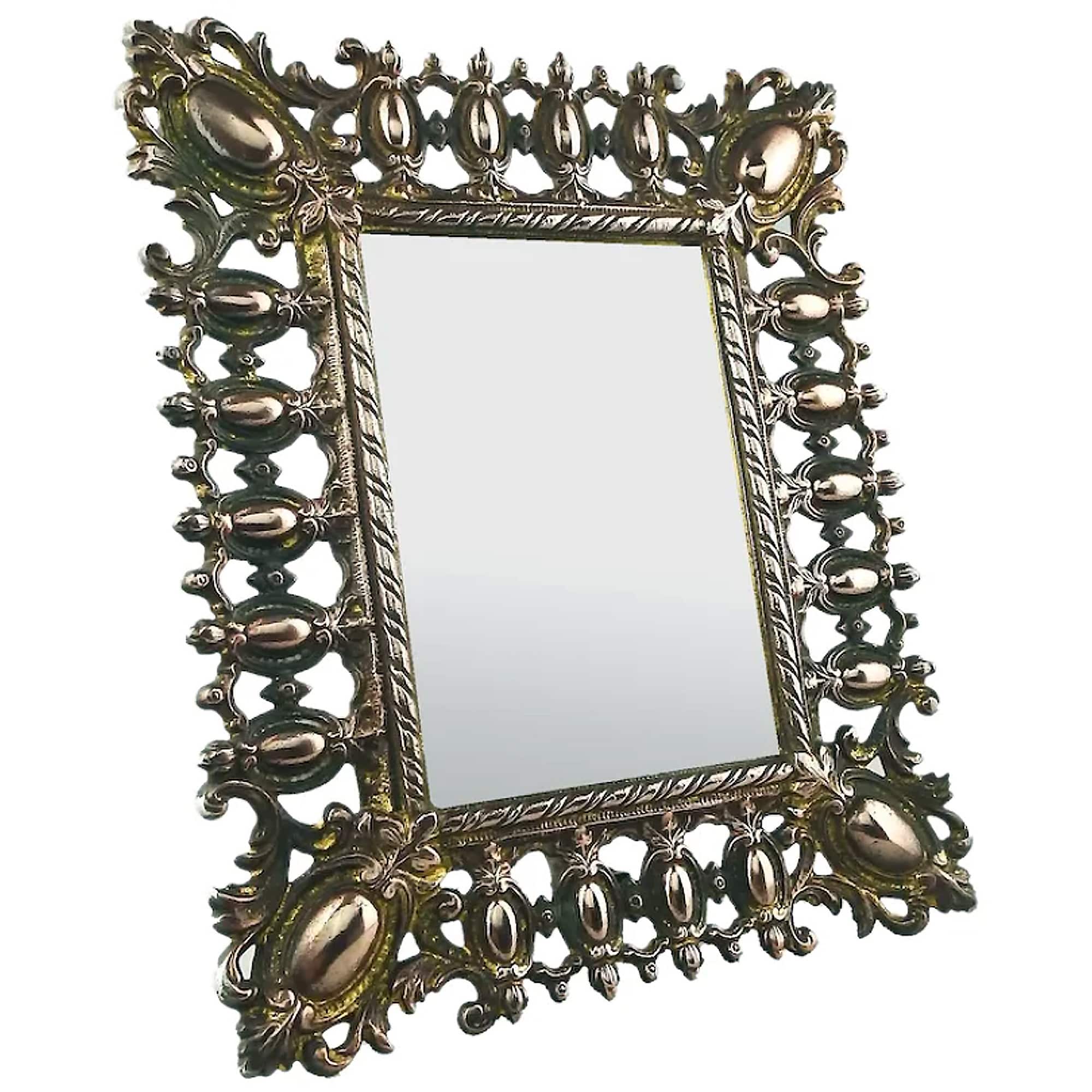 Attractive antique Victorian cast metal table-top easel Pier Glass Mirror C.19th