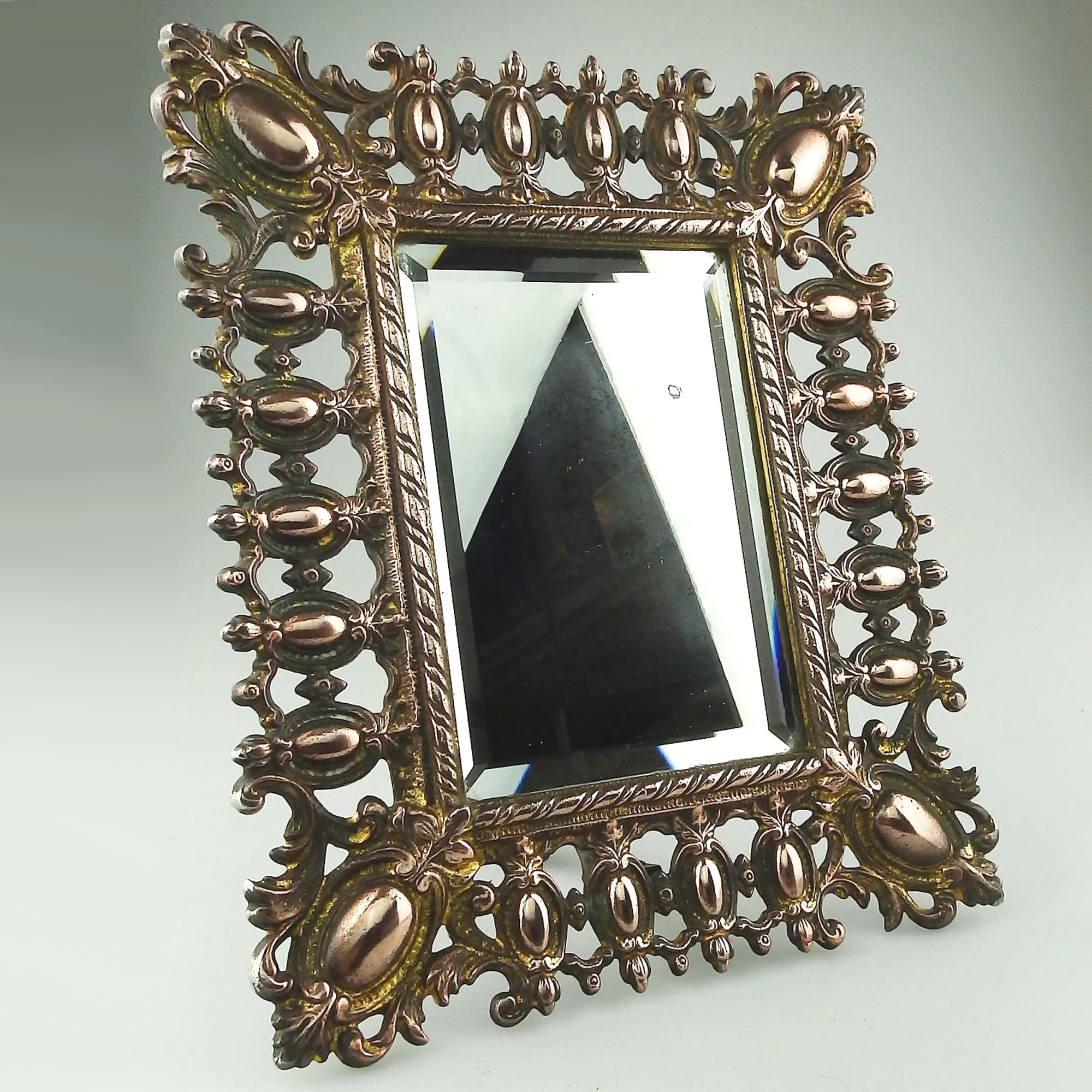 Attractive antique Victorian cast metal table-top easel Pier Glass Mirror C.19th