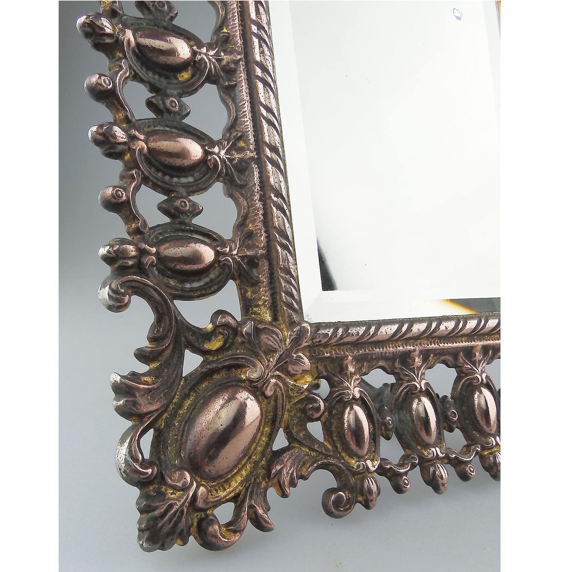 Attractive antique Victorian cast metal table-top easel Pier Glass Mirror C.19th