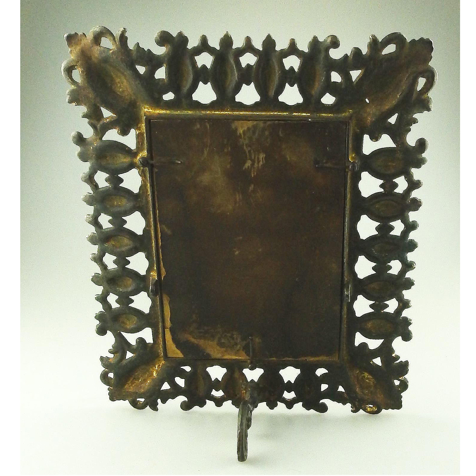 Attractive antique Victorian cast metal table-top easel Pier Glass Mirror C.19th