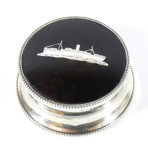 An extremely rare antique English solid silver Box with Ocean Liner Ship - Maritime C.1925