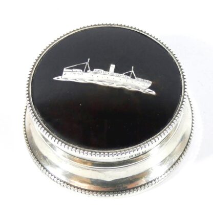 An extremely rare antique English solid silver Box with Ocean Liner Ship - Maritime C.1925