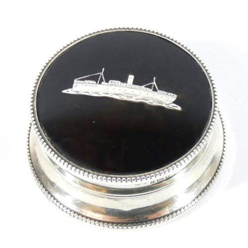 An extremely rare antique English solid silver Box with Ocean Liner Ship - Maritime C.1925