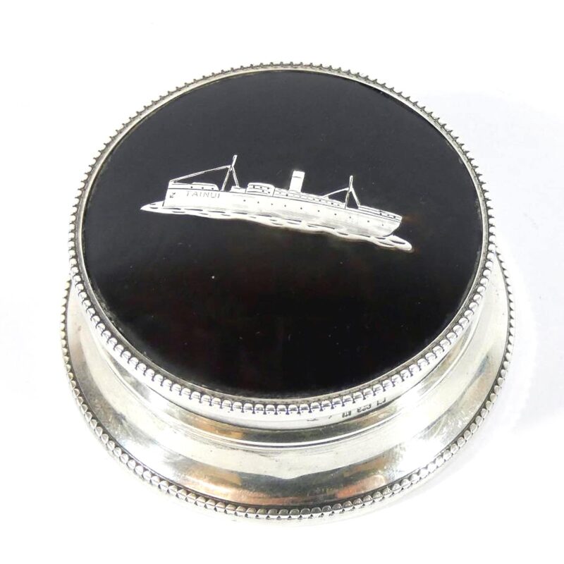 An extremely rare antique English solid silver Box with Ocean Liner Ship - Maritime C.1925