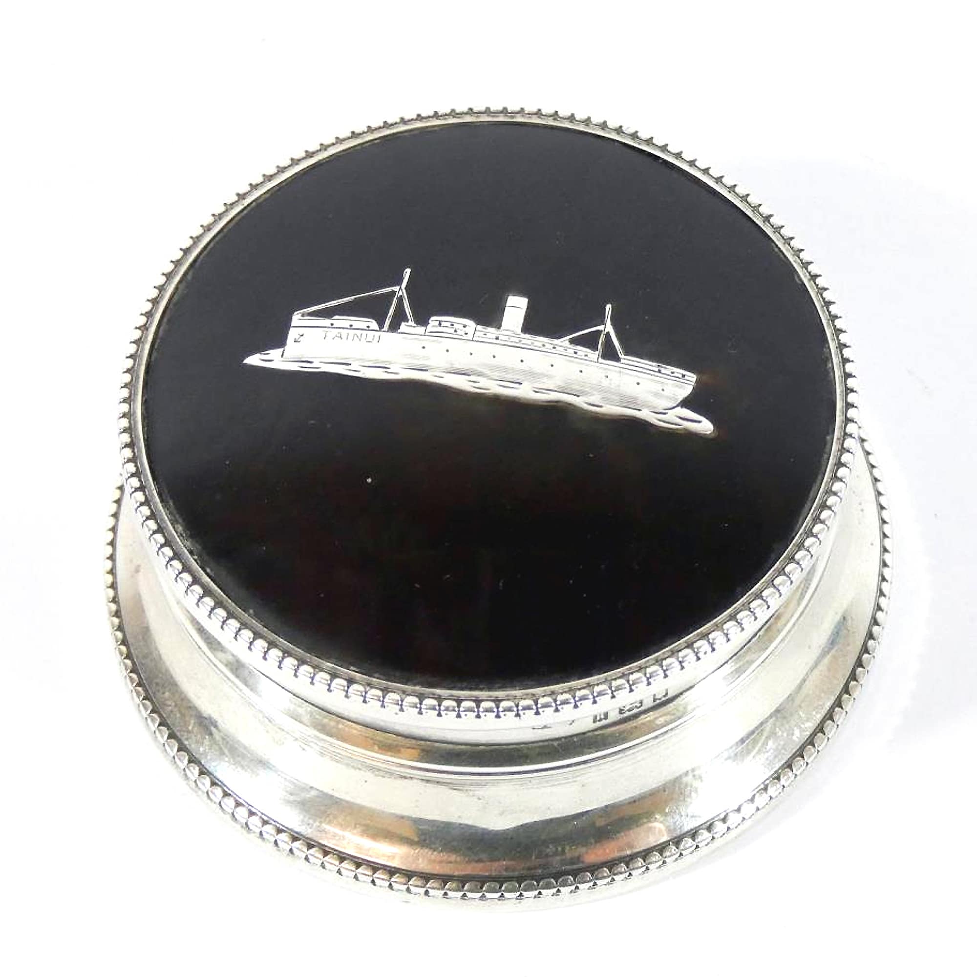 An extremely rare antique English solid silver Box with Ocean Liner Ship - Maritime C.1925