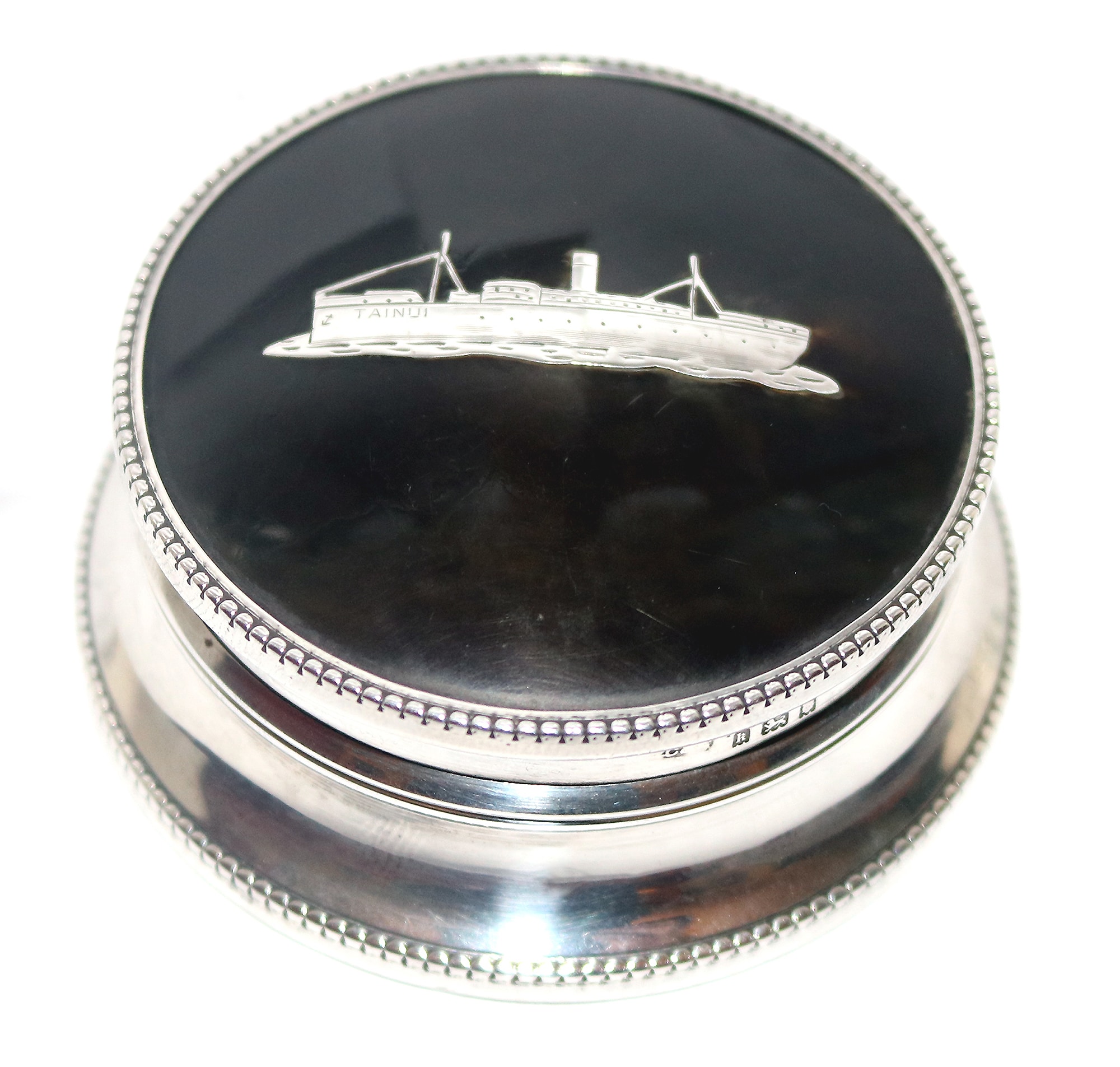 An extremely rare antique English solid silver Box with Ocean Liner Ship - Maritime C.1925