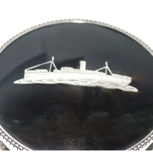An extremely rare antique English solid silver Box with Ocean Liner Ship - Maritime C.1925