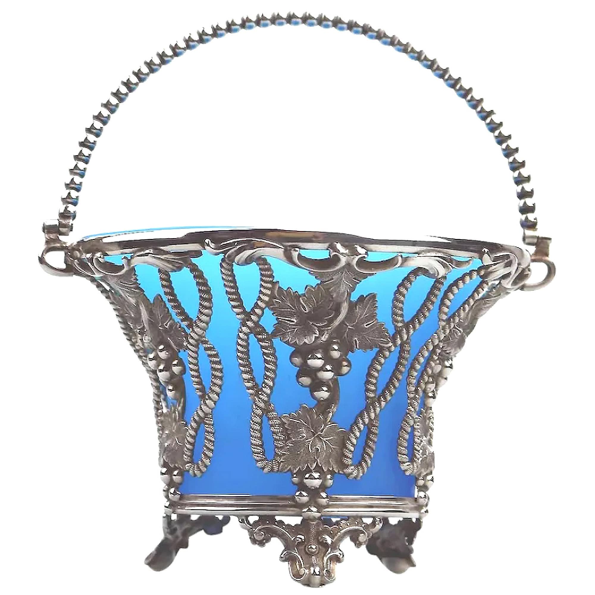 A good & rare antique silver plate Sweet Sugar Basket with opaline liner C.19thC