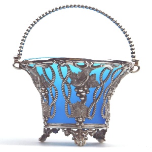 A good & rare antique silver plate Sweet Sugar Basket with opaline liner C.19thC