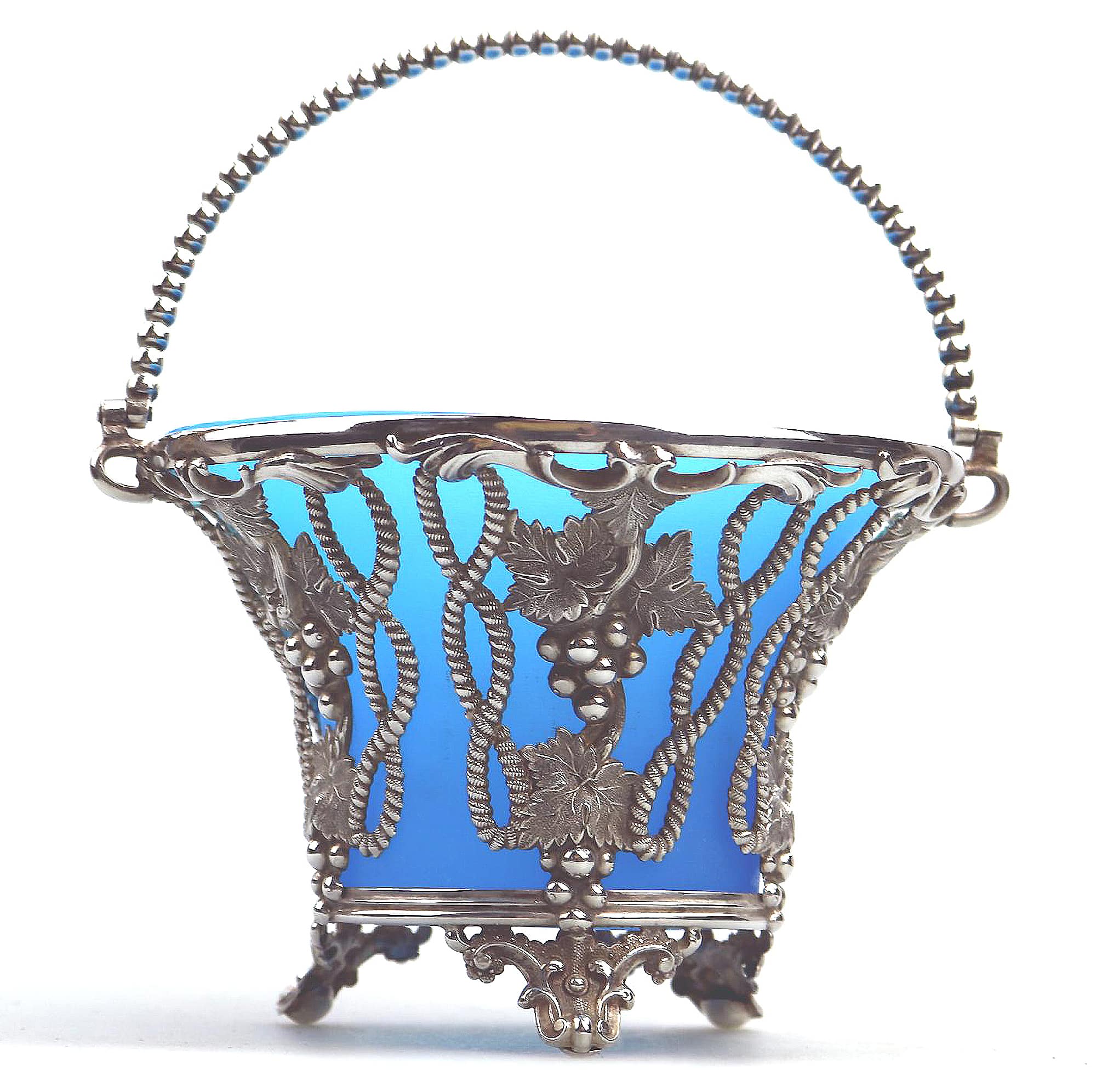 A good & rare antique silver plate Sweet Sugar Basket with opaline liner C.19thC