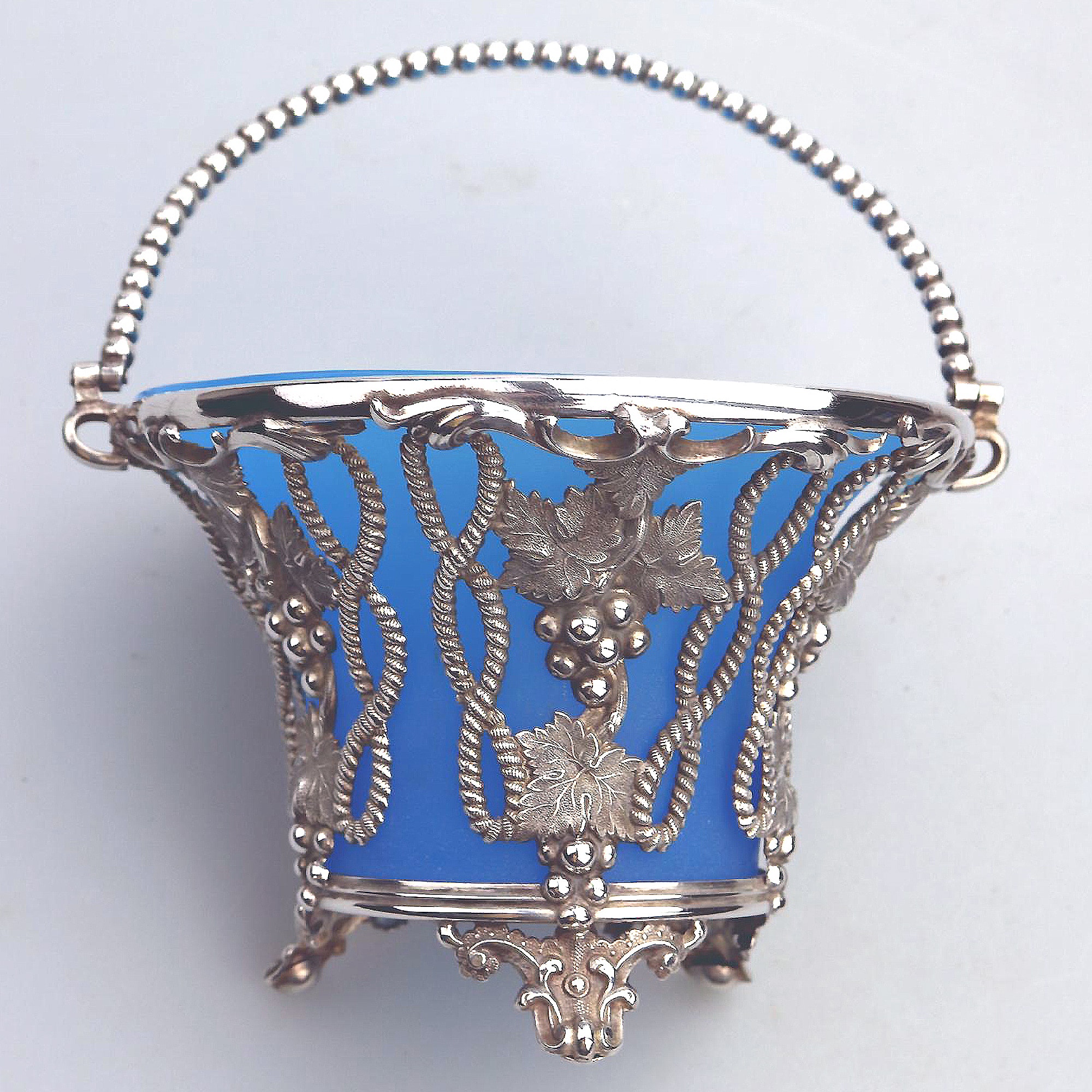 A good & rare antique silver plate Sweet Sugar Basket with opaline liner C.19thC