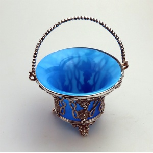 A good & rare antique silver plate Sweet Sugar Basket with opaline liner C.19thC