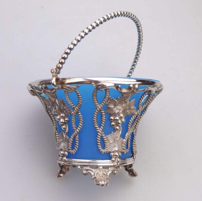 A good & rare antique silver plate Sweet Sugar Basket with opaline liner C.19thC - Image 7