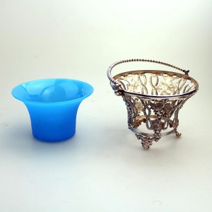 A good & rare antique silver plate Sweet Sugar Basket with opaline liner C.19thC