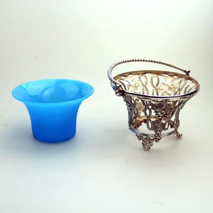 A good & rare antique silver plate Sweet Sugar Basket with opaline liner C.19thC - Image 9