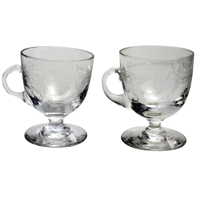 A pair of antique Edwardian decorated glass Custard Cups C.early 20thC