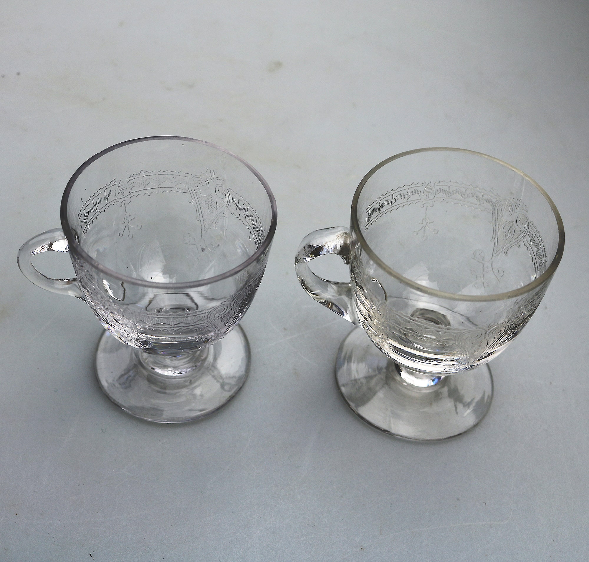 A pair of antique Edwardian decorated glass Custard Cups C.early 20thC