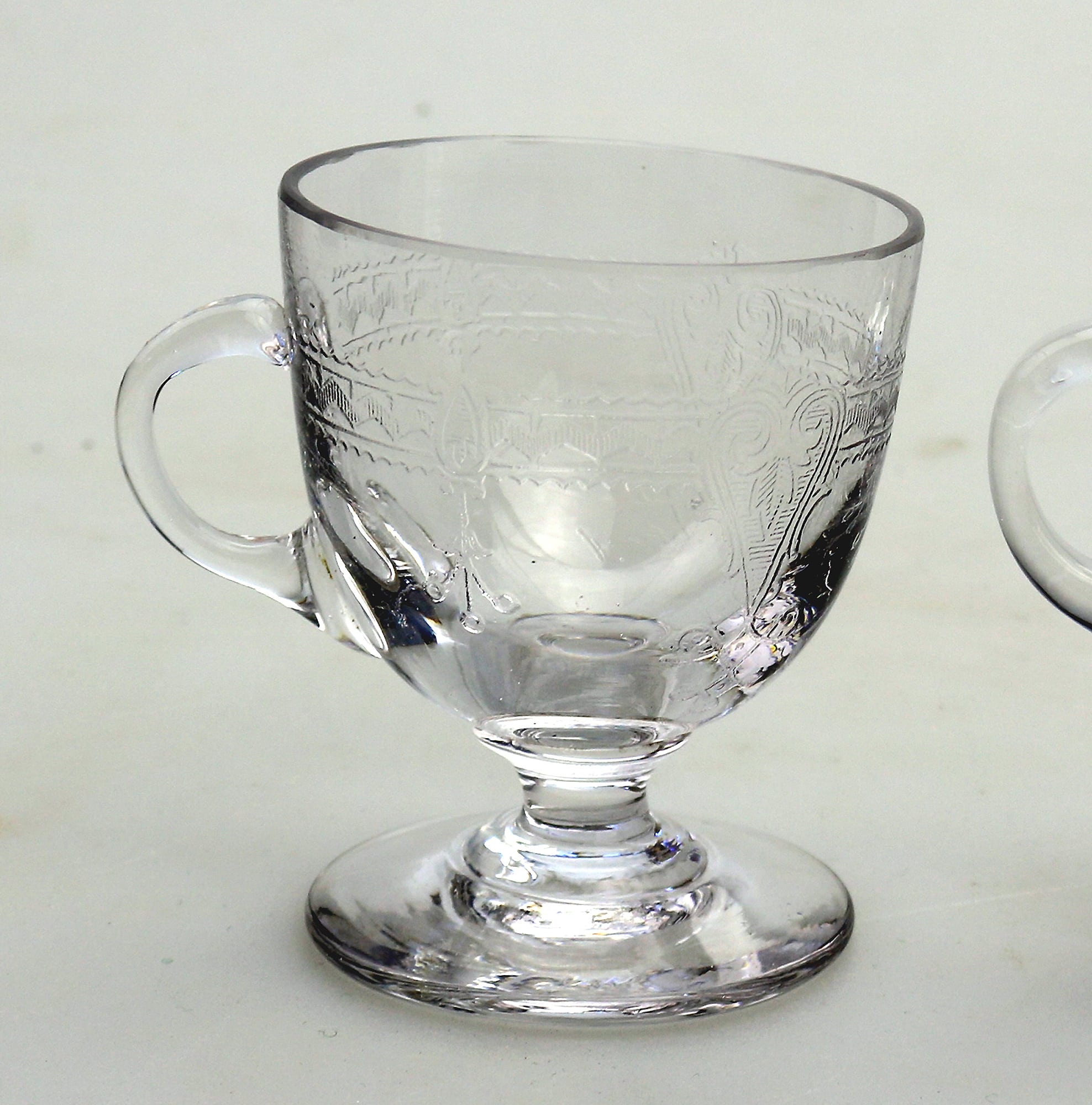 A pair of antique Edwardian decorated glass Custard Cups C.early 20thC