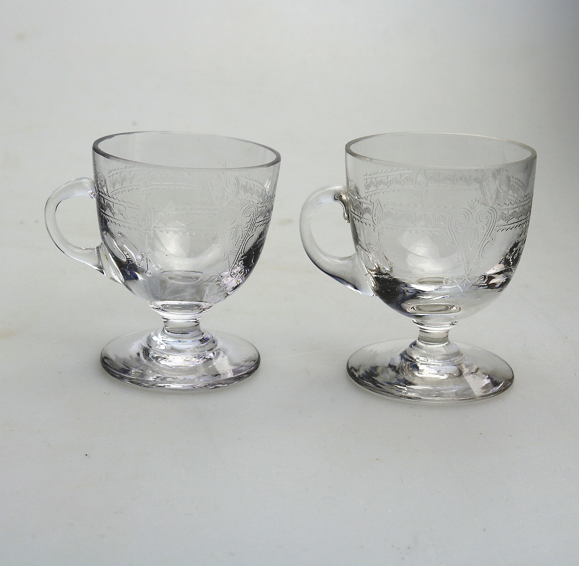 A pair of antique Edwardian decorated glass Custard Cups C.early 20thC