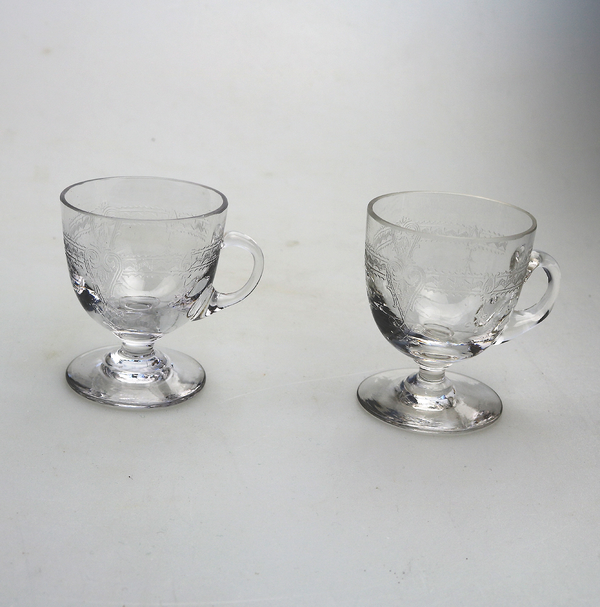 A pair of antique Edwardian decorated glass Custard Cups C.early 20thC
