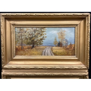 Pair Oil Paintings Early 20th Century Gilt Carved Frames